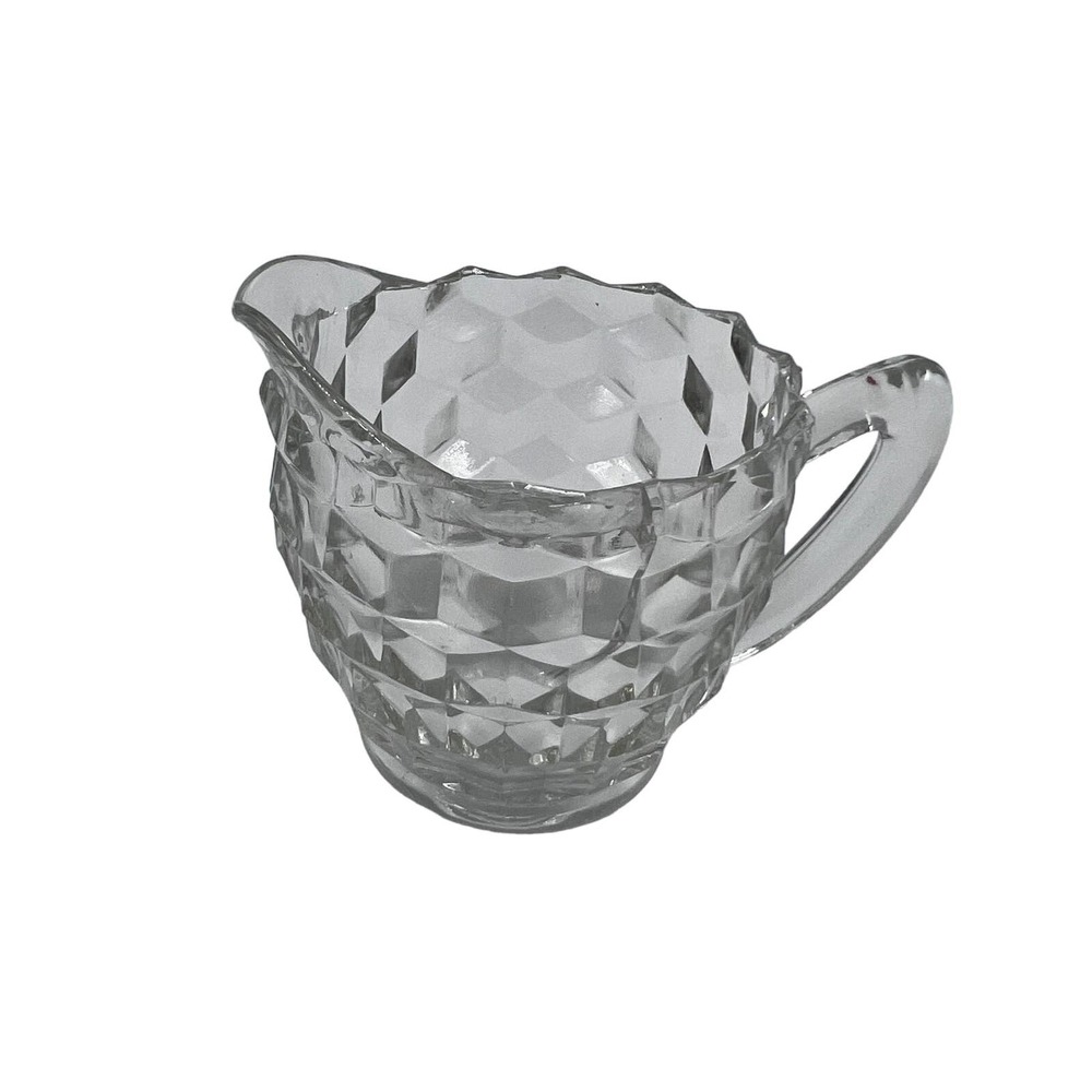 Vintage Fostoria MidCentury Modern MCM Jeannette Clear Glass Cube Creamer Dish